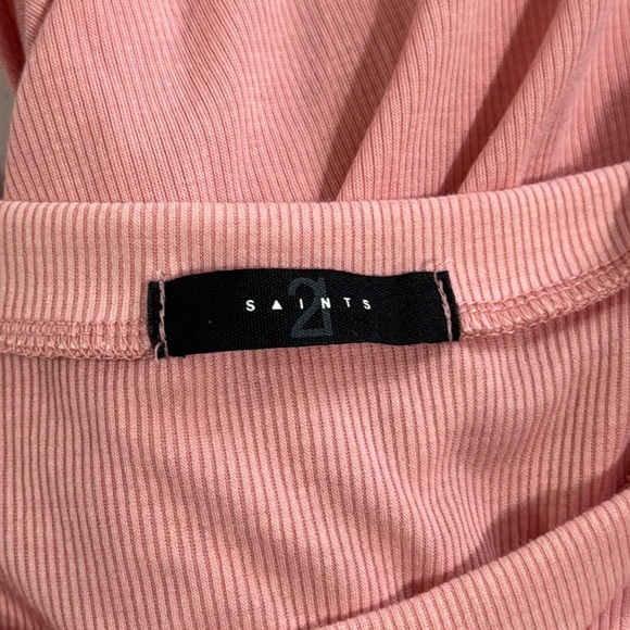 21 Saints Maxi Ribbed Ruched Tie Side Slit Dress Rose Pink Small Women’s - Picture 7 of 11